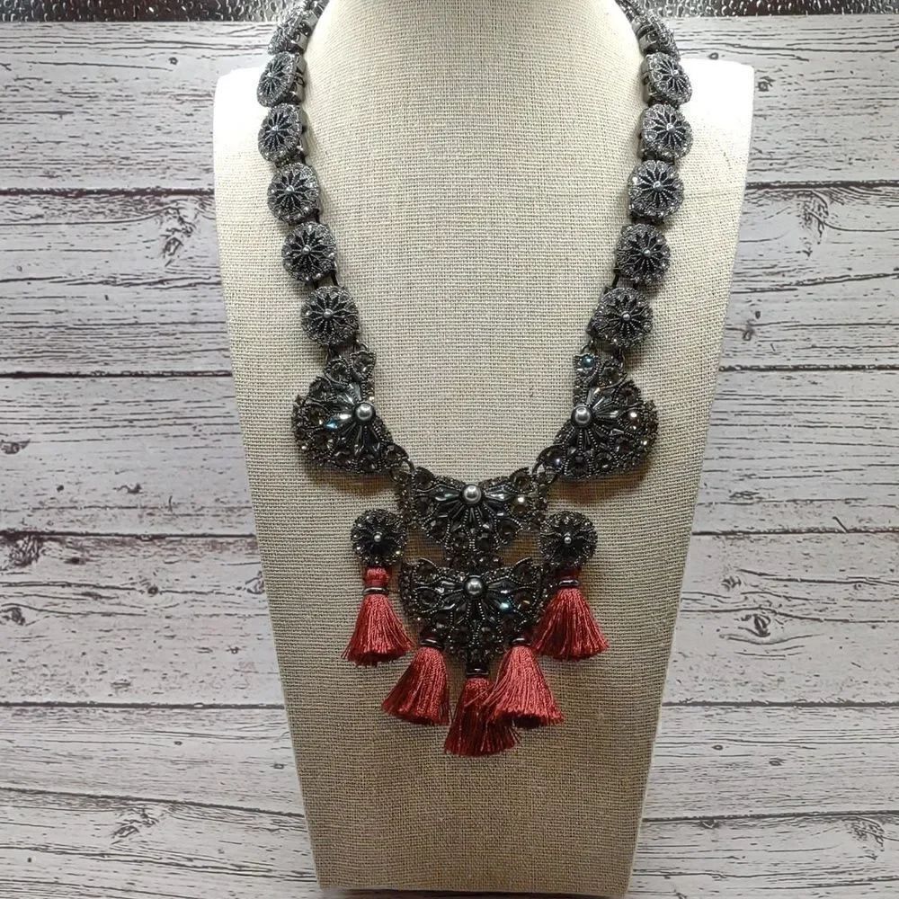 Banana Republic Statement necklace. Black with rhinestones tassels.Statemen.  B1